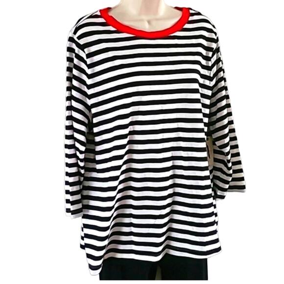 St. John's Bay Women's Black White Stripe Long Sleeve Tee Shirt Size 0X NWOT - Picture 3 of 5